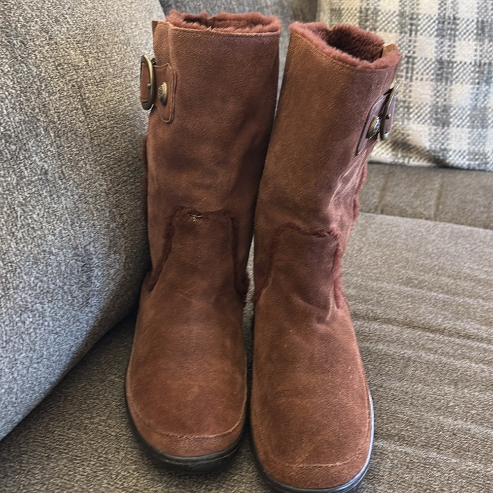 Coach Mid Winter Suede Sheepskin Pull On Brown Boots Size 10 - Picture 2 of 15